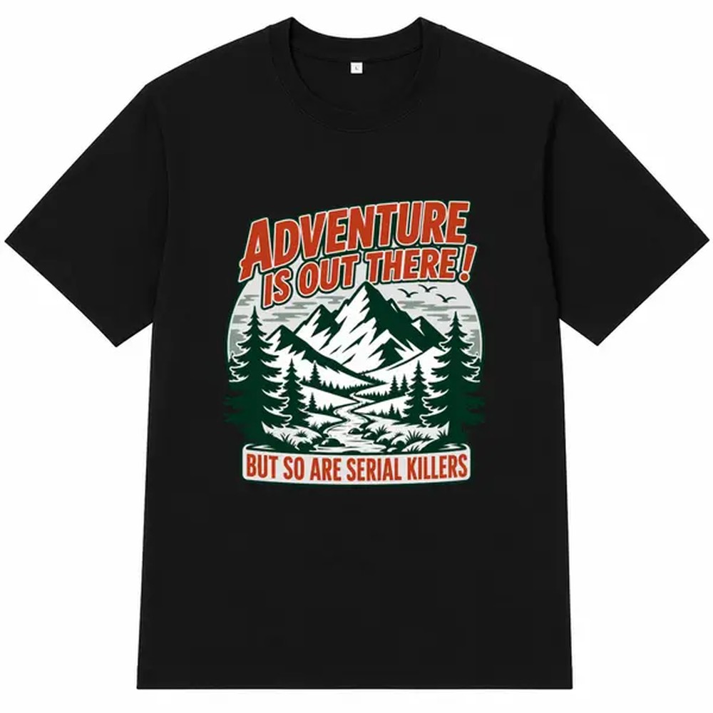 Outdoor Camping Outfit - Maglietta nera con stampa di lettere