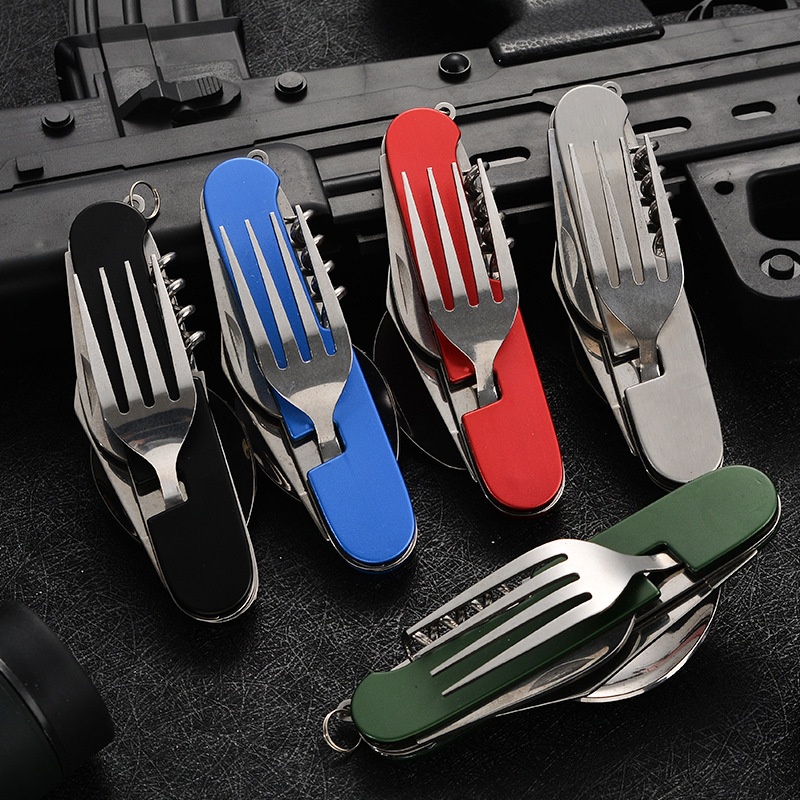 Camping Quiet - Stoviglie pieghevoli 4 in 1 Utensili