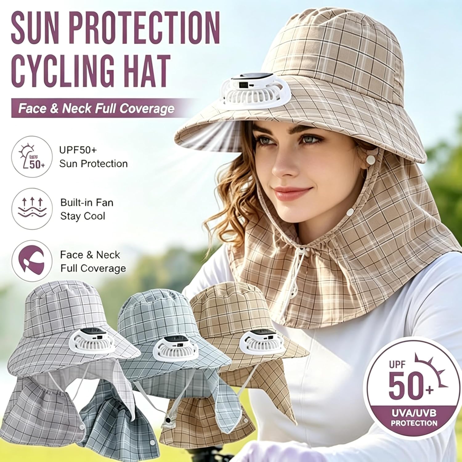 Outdoor Camping Fans - Cappello con Ventilatore Solare Ricaricabile USB,